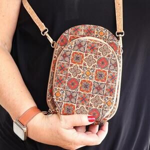 Cork Medallion Print Crossbody Bag Womens Eco Friendly Unbranded Phone Purse